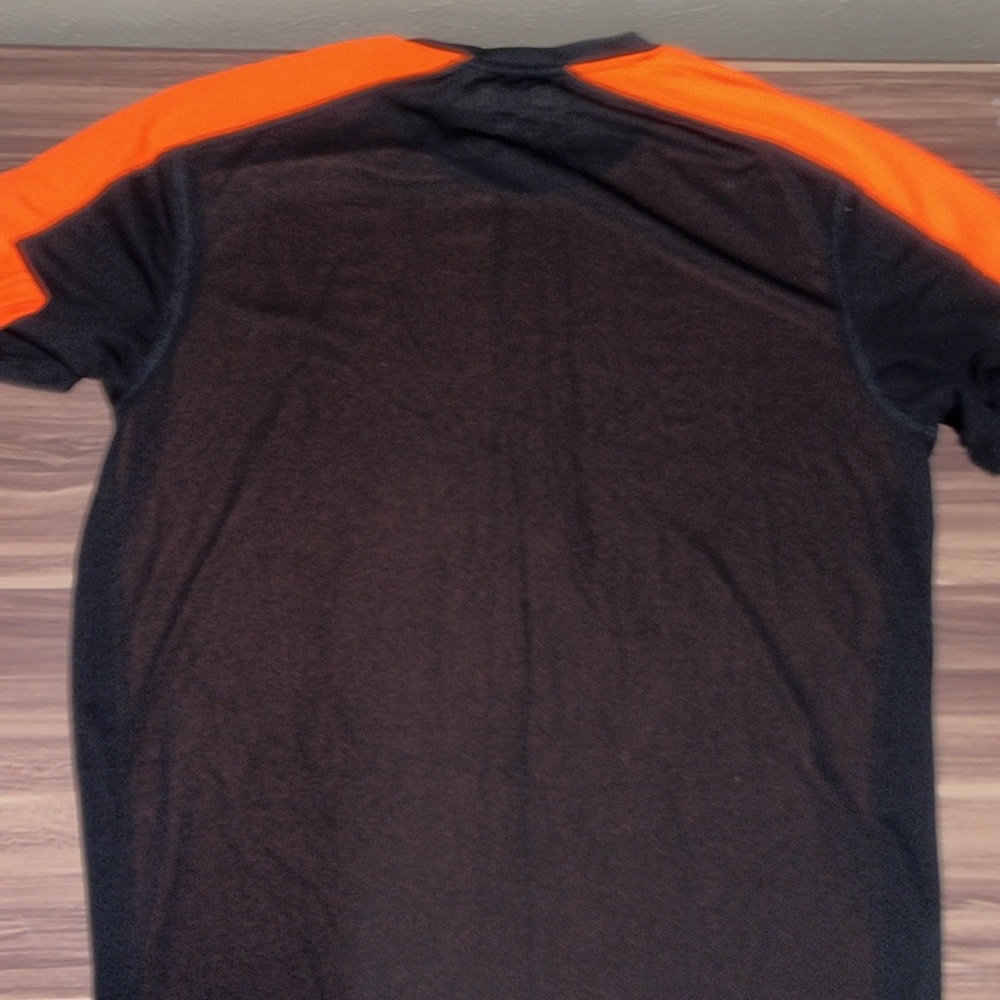 Orange and black striped short sleeve shirt. - Picture 4 of 10
